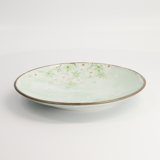 [16509] Green Cosmos Plate 22.7x3.1cm Q3901/GC 6/36