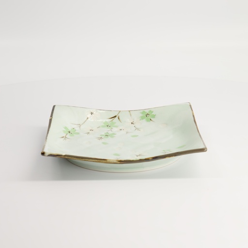 [16511] Green Cosmos Square Plate 17.2x17.2x2.2cm Q267/GC 6/36