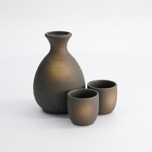 [16545] Sake Set 1:2 Set Bizenbuki 8x12.5cm + 4.5x4.5cm (300ml +50ml) 3pcs YW-8423/D 1/36