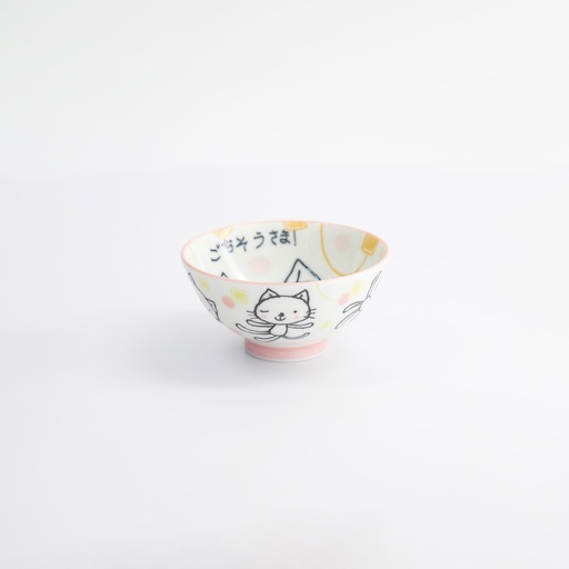 [16296] Kawaii Rice Bowl Gochisosama Pink Cat Neko 10.5x5.4cmh 200ml MT-7012/D 10/120