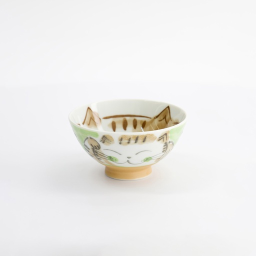 [16300] Kawaii Rice Bowl Fuku Cat Neko Green 11.6x6.2cmh 300ml MN-7013/D 10/120