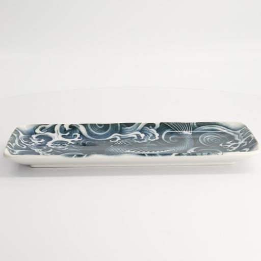 [18746] Japonism Carp Plate 28.5x14x2.5cm Black 6/48