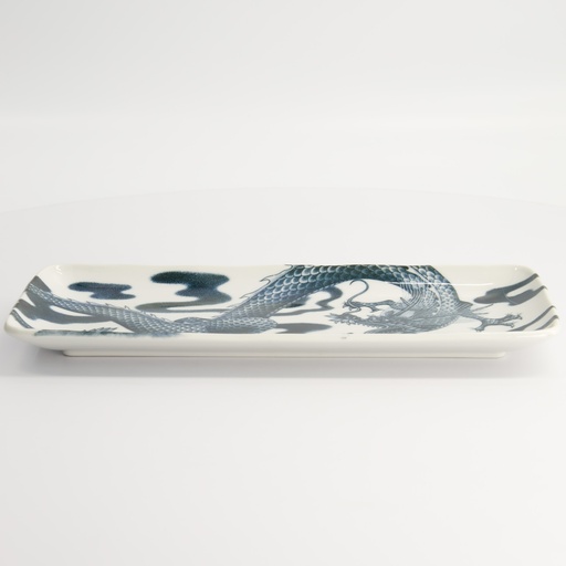 [18748] Japonism Dragon Plate 28.5x14x2.5cm Black 6/48