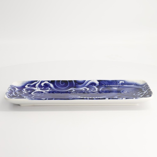 [18767] Japonism Carp Plate 28.5x14x2.5cm Blue 6/48