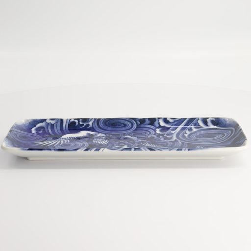 [18768] Japonism Crane Plate 28.5x14x2.5cm Blue 6/48