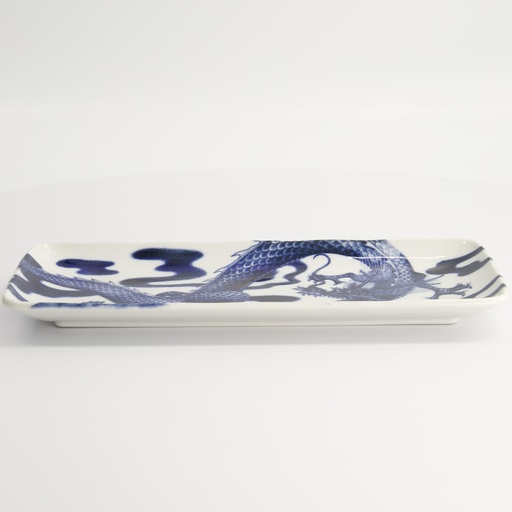 [18769] Japonism Dragon Plate 28.5x14x2.5cm Blue 6/48