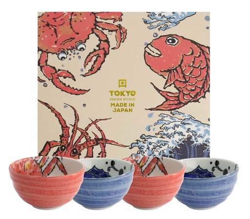 [22033] Seafood Bowl Giftset 4pcs 13.2x7.3cm 500ml Crab Rd & Snapper Bl 18A  22033 1/6