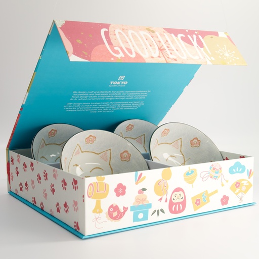 [22035] Mixed Bowls Kawaii Giftset 4pcs 15x7cm 500ml Blue Luckycat 7F 22035 1/6
