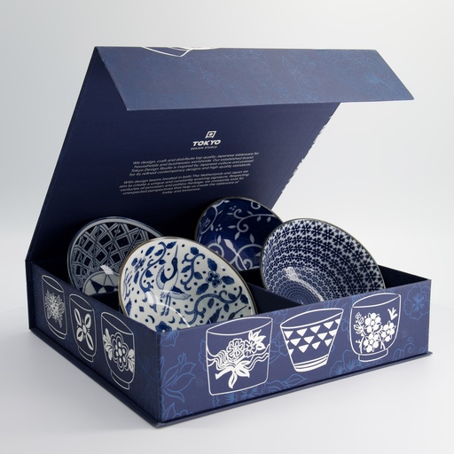 [22039] Mixed Bowls Giftset 4pcs 15x7cm 550ml Blue Designs 7C 22039 1/6