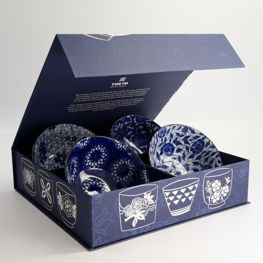 [22040] Mixed Bowls Giftset 4pcs 14.8x6.8cm 550ml Blue Designs 7B 22040 1/6