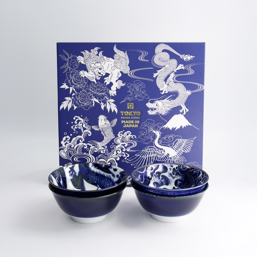 [22013] Mixed Bowls Japonism Giftset 4pcs 14.7x6.9cm 500ml Blue 7E 22013 1/12