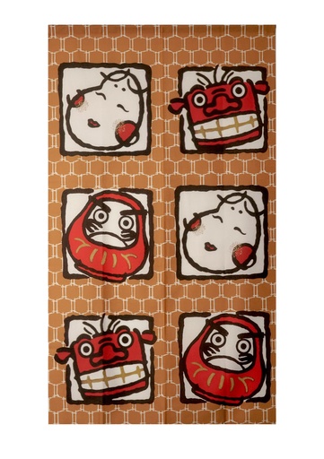 [20826] Noren 85x150cm Daruma Lion Dance Okame     93439