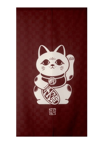 [20839] Noren 85x150cm Maneki Neko Cat White Red    91773