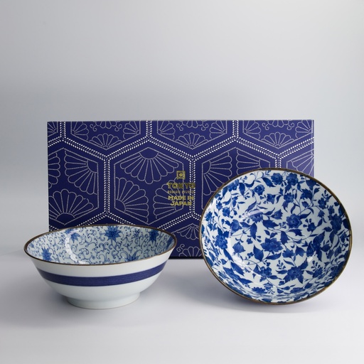 [22528] Haru Blue Mixed Ramen Bowls 2pcs Giftset 19x7.5cm 1000ml 1/12