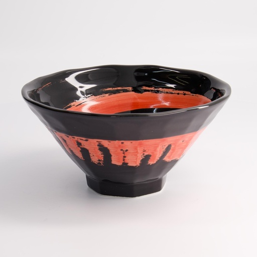 [21210] Ramen Bowl Maru Black 19.5x10cm Black/Red 650ml 3/24 21210