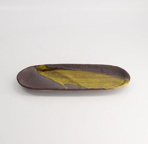 [21053] Mino Craft Oval Plate 28.5x11.5x2.3cm Brown 5/40