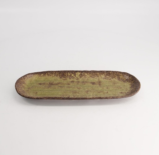 [21055] Mino Craft Oval Plates 28.5x11.5x2.3cm Chakogashi Green 5/40