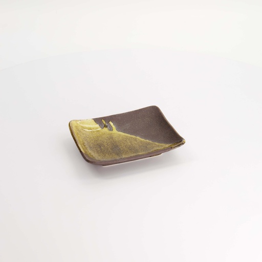 [21066] Mino Craft Rectangular Plate 13.7x11.2x3cm Brown 6/72