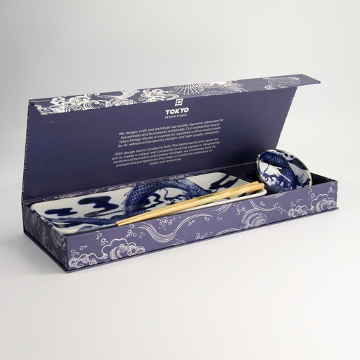 [21520] Japonism Dragon Sushi Giftset 3pcs Blue 28.5x14cm + 9x3cm Incl. Chopsticks 21520 1/6
