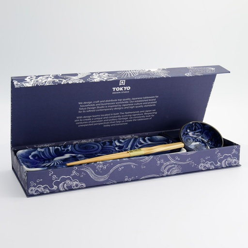 [21521] Japonism Crane Sushi Giftset 3pcs Blue 28.5x14cm + 9x3cm Incl. Chopsticks 21521
