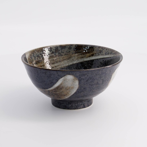 [21428] Arahake Bowl Rim 16x7.5cm 600ml Bk/Br 21428 6/48