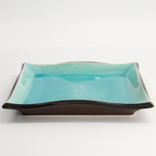 [8155] Glassy Turquoise Plate 22.2x22.2x3.2cm HL12528M/BL 4/16