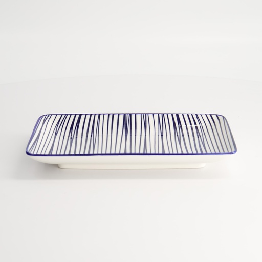 [15986] Nippon Blue Plate Rect 21x13.5cm Lines H 15986 6/48