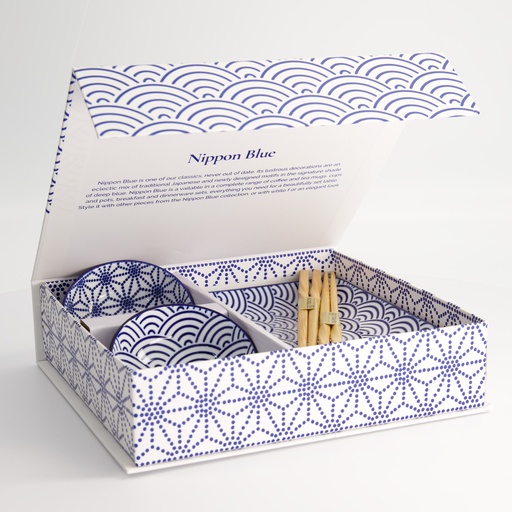 [15330] Nippon Blue Sushi Giftset 6pcs 21x13.5 & 9.5x3cm Wave/Star 15330 1/12