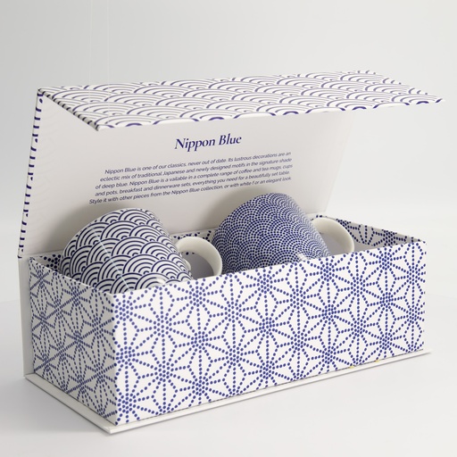 [17988] Nippon Blue Mug Giftset 2pcs 8.5x10.2cm 340ml Wave & Dots 17988 1/12