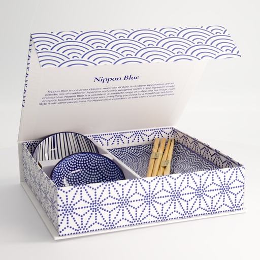 [17991] Nippon Blue Sushi Giftset 6pcs 21x13.5 & 9.5x3cm Lines/Dots 17991 1/12