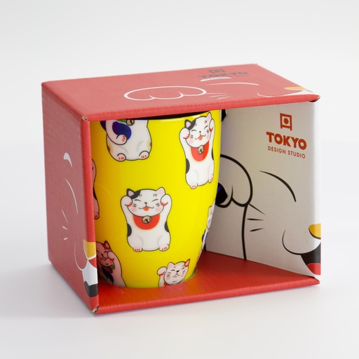 [17618] Kawaii Lucky Cat Mug W/Giftbox Yellow Classic Cat 8.5x10.2cm 340ml 17618 1/36