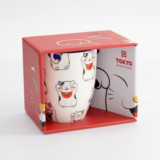 [17619] Kawaii Lucky Cat Mug W/Giftbox White Classic Cat 8.5x10.2cm 340ml 17619 6/36