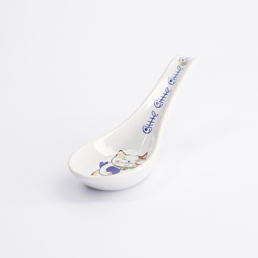 [17620] Kawaii Lucky Cat Neko Spoon Blue Fish 13.8x4.8cm 17620 12/144