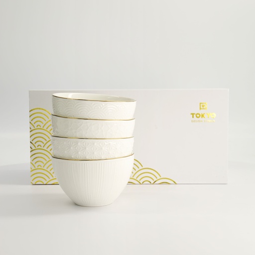 [16444] Nippon White Gold Rim Bowl Set 4pcs 11.4x6cm 350ml 1/6