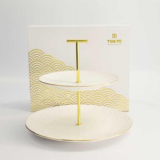 [16782] Nippon White Gold Rim 2 Tier Cake Stand 19&25.5cm 1/12