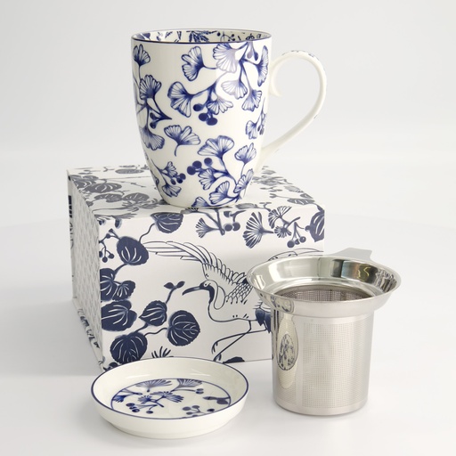 [16976] Flora Japonica Mug Giftset Gingko w/Strainer and Tea Tip 340ml 16976 1/24