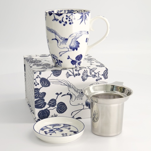 [16978] Flora Japonica Mug Giftset Crane w/Strainer and Tea Tip 340ml 16978 1/24