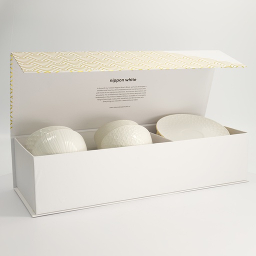 [16984] Nippon White Gold Rim Cup and Saucer Giftset 8pcs Star Lines Wave Stripe 250ml 16984 1/8