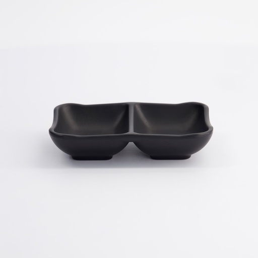 [8026] Melamine Zen Sauce Dish divided 13x8.5x3cm Black JWT-59 12/144