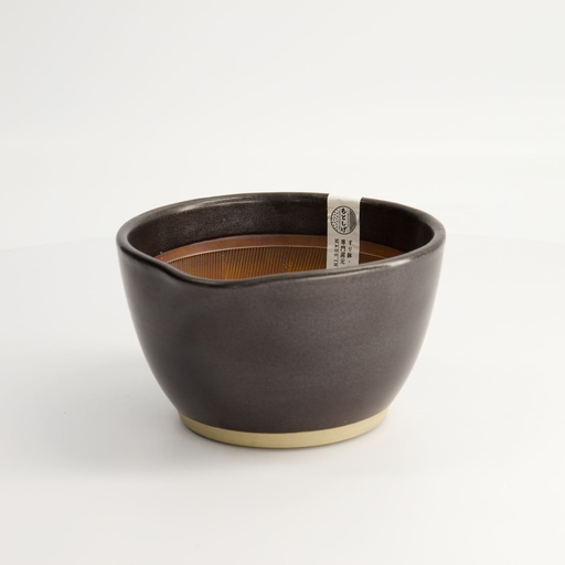 [18802] Kitchen Mortar Suribachi Bowl Medium W/Non Slip Base 15.5x8.5x14.5cm Black MJ-018B 1/8