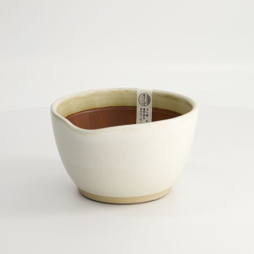 [18805] Kitchen Mortar Suribachi Bowl Medium W/Non Slip Base 15.5x8.5x14.5cm White MJ-018W 1/8