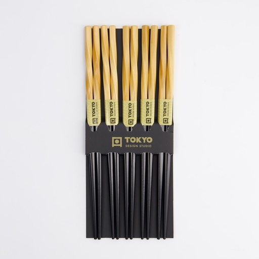 [18618] Chopstick Set/5 Black Twist 18618 10/200