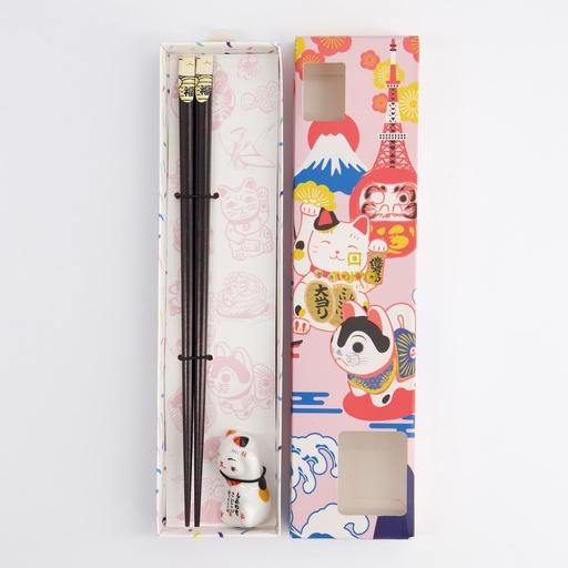 [18875] Chopstick Giftset Chopstick and Rest Lucky Cat B 18875 10/200