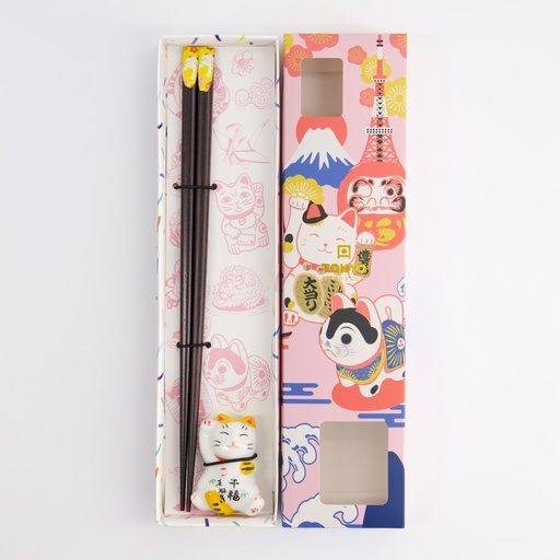 [18876] Chopstick Giftset Chopstick and Rest Lucky Cat C 18876 10/200