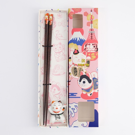 [18878] Chopstick Giftset Chopstick and Rest Lucky Cat E 18878 10/200