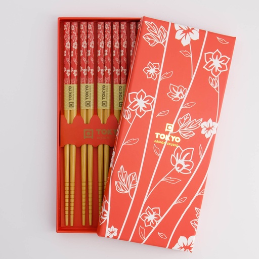 [21291] Chopstick Giftset/5 Red Flower 292A 21291 1/100