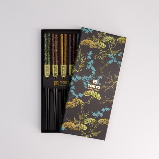 [21294] Chopstick Giftset/5 Wooden Black Blue 298A  21294 1/100
