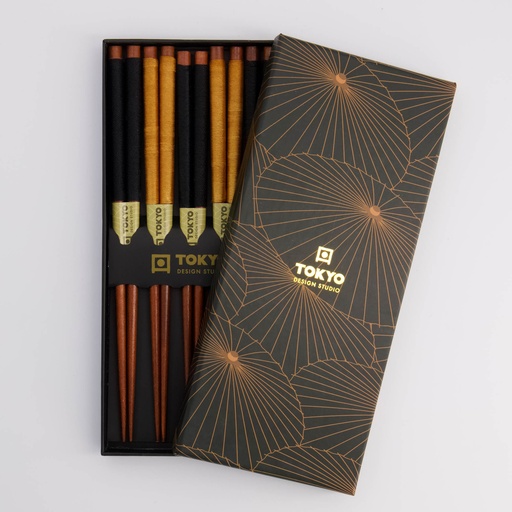 [21299] Chopstick Giftset/5 Wooden Gold Umbrella 2917A  21299 1/100