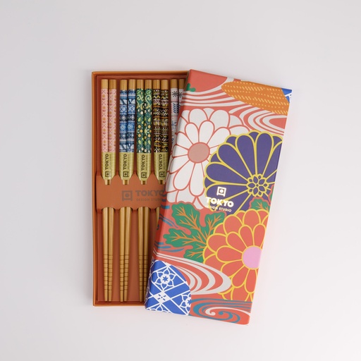 [21309] Chopstick Giftset/5 Orange Flower  2911A 21309 1/100