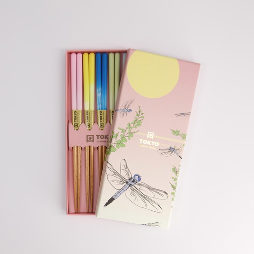 [21312] Chopstick Giftset/5 Wooden Pink Dragonfly  2914A 21312 1/100